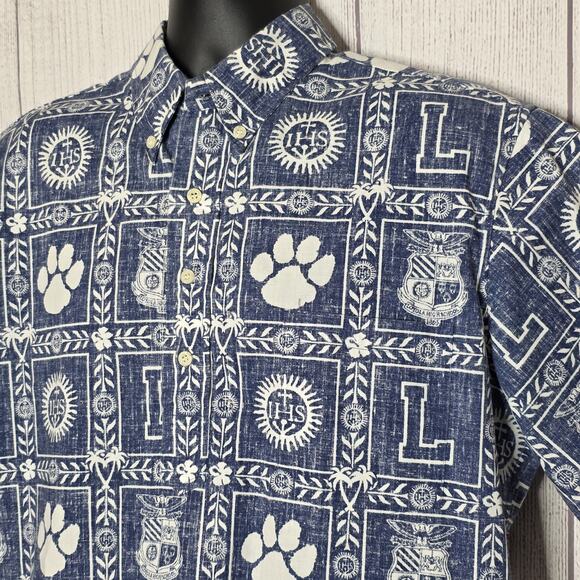 VTG Reyn Spooner Hawaiian Reverse Print 1/4 Pullover Loyola High School, sz L - Picture 2 of 5